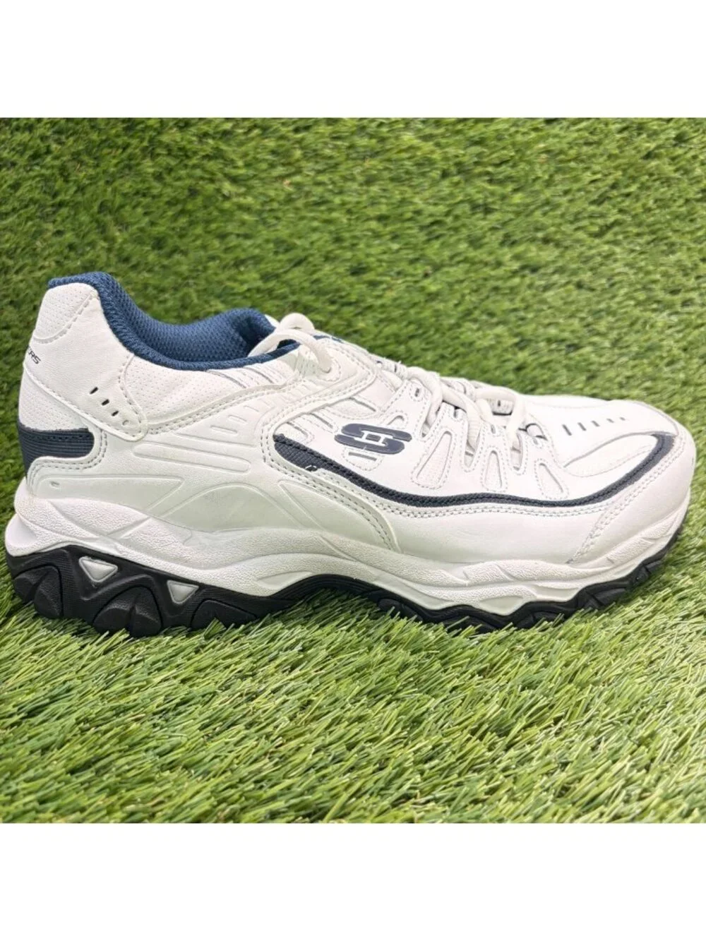 Skechers After Burn Memory Fit Mens Size 9EEE White Blue Athletic Shoes Sneakers